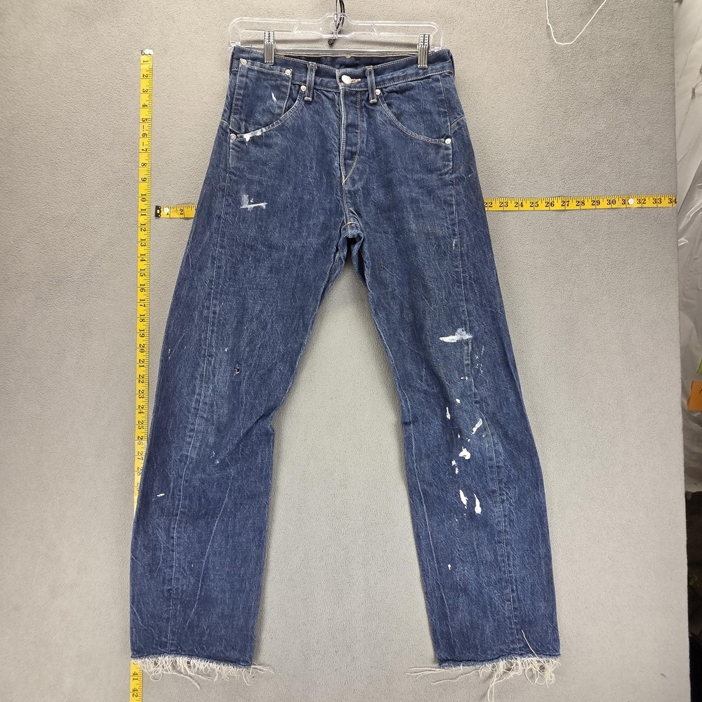 VTG Levis Engineered Jeans Mens Blue Twisted Raw Hem Paint Splatter Fits 27x28‎